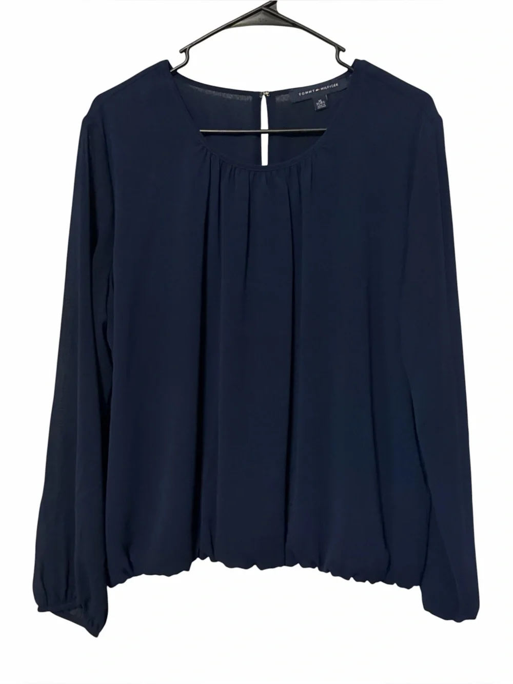 NWOT Tommy Hilfiger Navy Long-Sleeve Pullover Bubble Hem Blouse Size XL